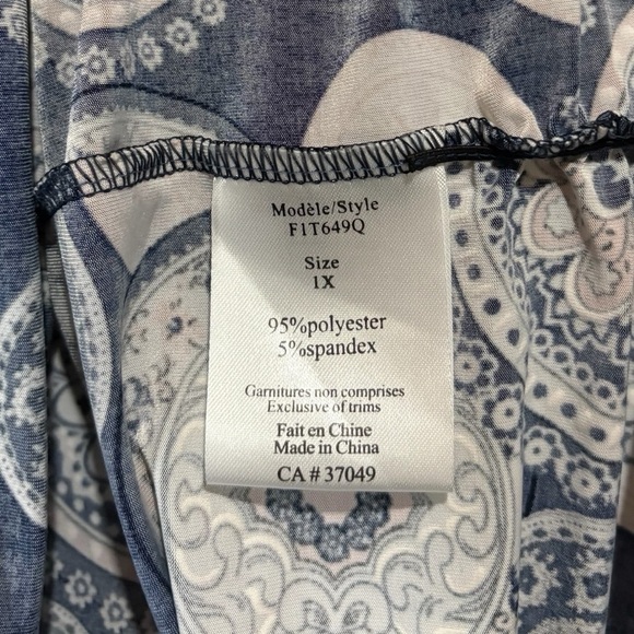 Claire France, Navy, Pink & White Plus Size Patterned Blouse, 1X - Picture 8 of 9